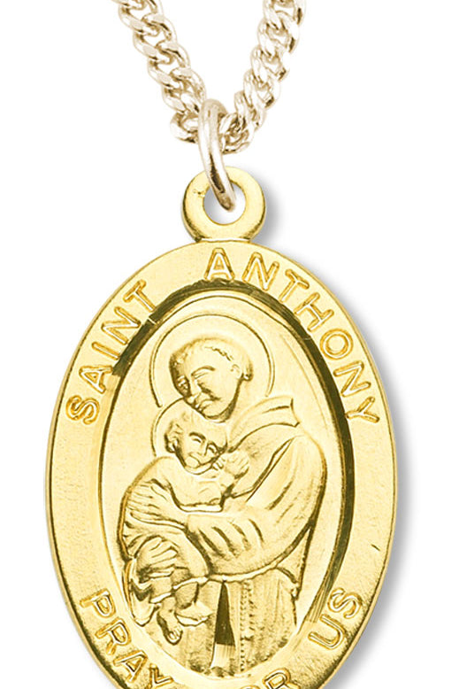 16kt Gold Over Sterling Silver Saint Anthony Pendant + 20 Inch Gold Plated Chain &amp; Clasp - 20&quot; 2.2mm Gold Plated Chain + Clasp