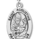Boy's St. Augustine Necklace Oval Sterling Silver with Chain - 20&quot; 2.2mm Stainless Steel Chain with Clasp
