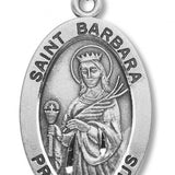 Women's St. Barbara Necklace Oval Sterling Silver with Chain Options - 18&quot; 1.8mm Sterling Silver Chain + Clasp