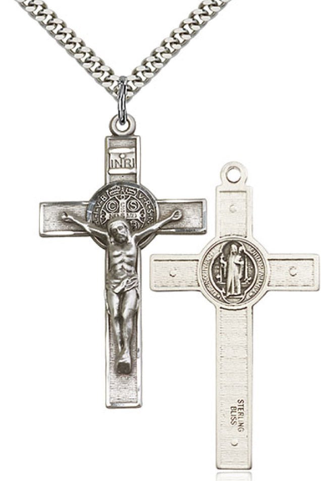 St. Benedict Crucifix Pendant, Sterling Silver