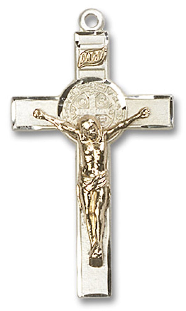 St. Benedict Crucifix Pendant, Two-Tone - No Chain