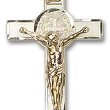 St. Benedict Crucifix Pendant, Two-Tone - No Chain