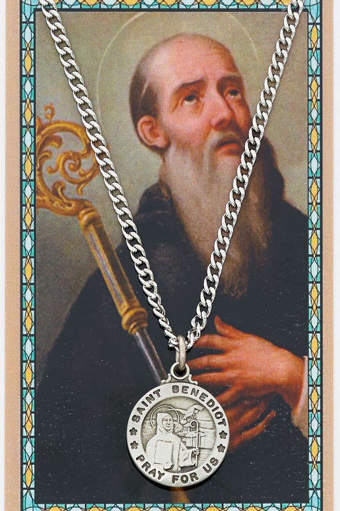 St. Benedict Medal with Prayer Card - Silver tone