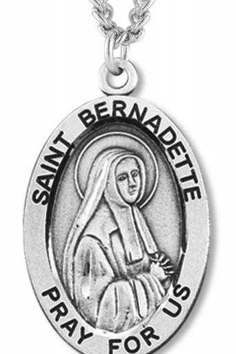 Women's St. Bernadette Necklace Oval Sterling Silver with Chain Options - 18&quot; 1.8mm Sterling Silver Chain + Clasp