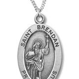 Boy's St. Brendan Necklace Oval Sterling Silver with Chain - 20&quot; 2.2mm Stainless Steel Chain with Clasp