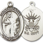 St. Brendan the Navigator/ Navy Medal, Sterling Silver, Large - No Chain