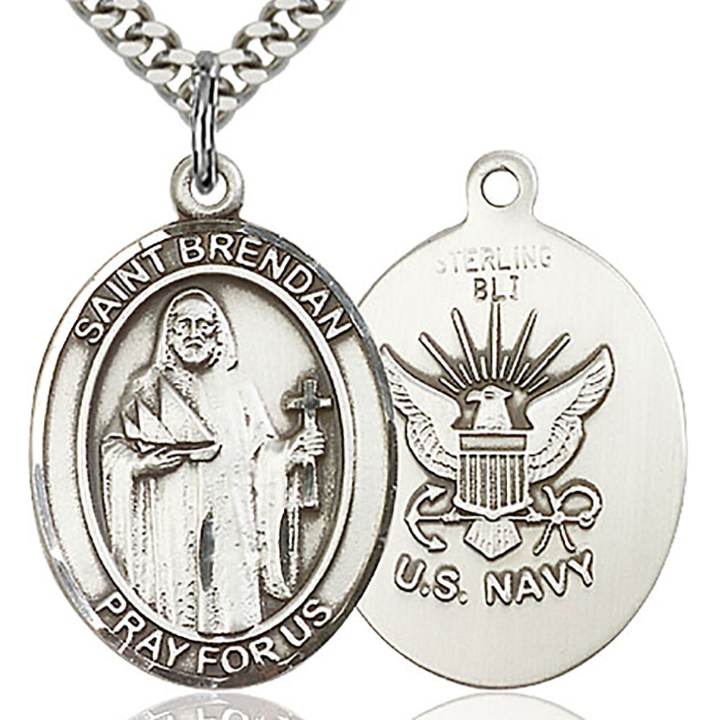 St. Brendan the Navigator/ Navy Medal, Sterling Silver, Large