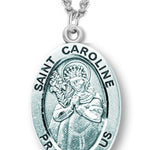 Women's St. Caroline Necklace Oval Sterling Silver with Chain Options - 18&quot; 1.8mm Sterling Silver Chain + Clasp