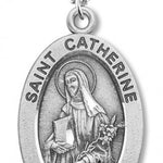Women's St. Catherine Necklace Oval Sterling Silver with Chain Options - 18&quot; 1.8mm Sterling Silver Chain + Clasp