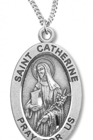 Women's St. Catherine Necklace Oval Sterling Silver with Chain Options - 18&quot; 1.8mm Sterling Silver Chain + Clasp