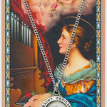 St. Cecilia Medal with Prayer Card - Silver tone