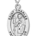 Boy's St. Charles Necklace Oval Sterling Silver with Chain - 20&quot; 2.2mm Stainless Steel Chain with Clasp