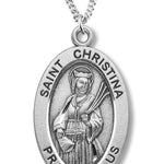 Women's St. Christina Necklace Oval Sterling Silver with Chain Options - 18&quot; 1.8mm Sterling Silver Chain + Clasp