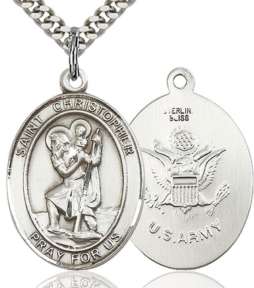 St. Christopher Army Medal, Sterling Silver, Large