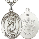 St. Christopher Army Medal, Sterling Silver, Large