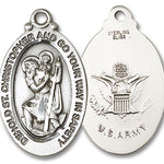 St. Christopher Army Medal, Sterling Silver - No Chain