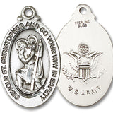 St. Christopher Army Medal, Sterling Silver - No Chain