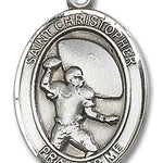 St. Christopher Football Medal, Sterling Silver, Large - No Chain