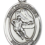 St. Christopher Hockey Medal, Sterling Silver, Large - No Chain