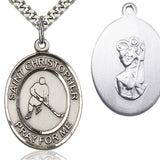 St. Christopher Ice Hockey Medal, Sterling Silver, Large