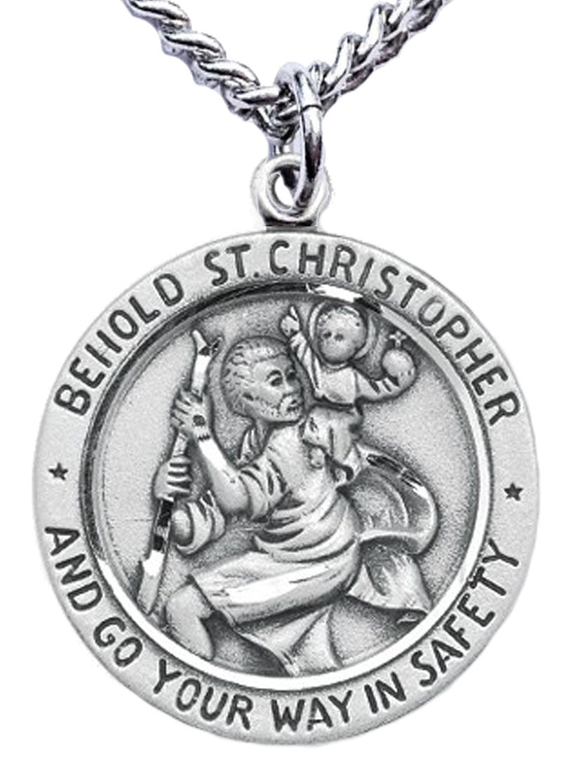 Men's Sterling Silver Round Saint Christopher Necklace