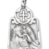 Men's Sterling Silver Shield Shape Saint Christopher Necklace with Cross Top with Chain Options