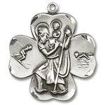 Men's Sterling Silver Shamrock Saint Christopher Medal - No Chain