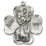 Men's Sterling Silver Shamrock Saint Christopher Medal - No Chain
