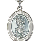 St. Christopher Medal with White Border, Sterling Silver, Large