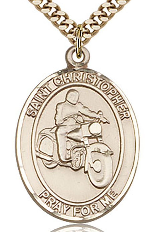 St. Christopher Motorcycle Medal, Gold Filled, Large
