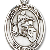 Men's Sterling Silver Oval St. Christopher Motorcycle Medal - No Chain