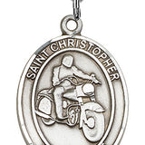 Men's Sterling Silver Oval St. Christopher Motorcycle Medal