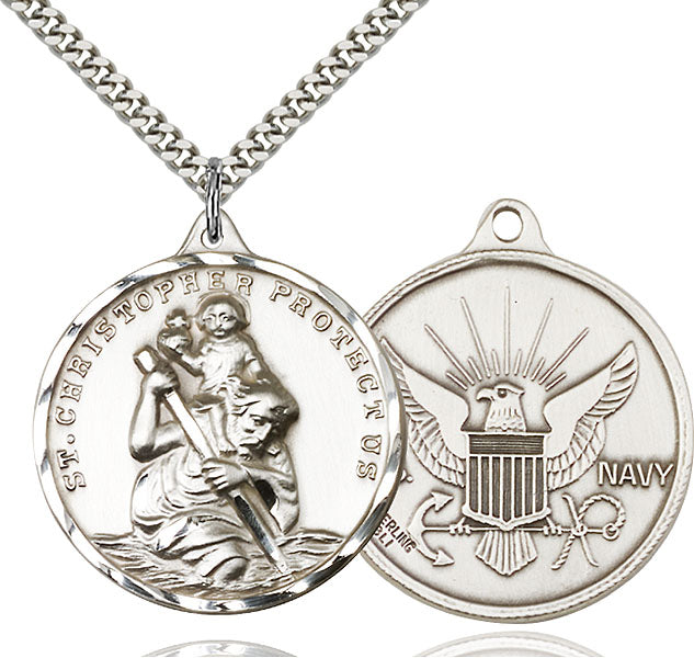 Large St. Christopher Navy Medal, Sterling Silver