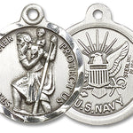 St. Christopher Navy Medal, Sterling Silver - No Chain