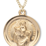 Women's 14kt Gold Plated Round Saint Christopher Necklace + 18 Inch Gold Plated Chain &amp; Clasp - Gold-tone