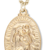 Women's 14kt Gold Plated Oval Saint Christopher Necklace + 18 Inch Gold Plated Chain &amp; Clasp - Gold-tone