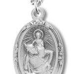 Women's Sterling Silver Oval Saint Christopher Necklace with Chain Options - 18&quot; 1.8mm Sterling Silver Chain + Clasp