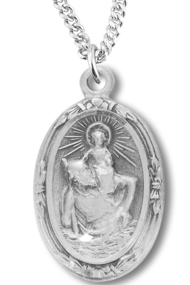 Women's Sterling Silver Oval Saint Christopher Necklace with Chain Options