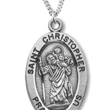Boy's St. Christopher Necklace Oval Sterling Silver with Chain - 20&quot; 2.2mm Stainless Steel Chain with Clasp