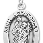 Men's Saint Christopher Sterling Silver Oval Necklace with Chain Options - 24&quot; Sterling Silver Chain + Clasp