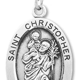 Men's Saint Christopher Sterling Silver Oval Necklace with Chain Options - 24&quot; Sterling Silver Chain + Clasp