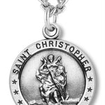 St. Christopher Round Medal Sterling Silver - 24&quot; Sterling Silver Chain + Clasp