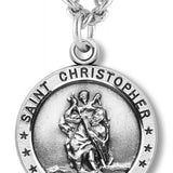 St. Christopher Round Medal Sterling Silver - 24&quot; Sterling Silver Chain + Clasp