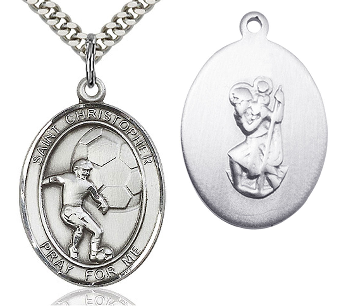 St. Christopher Soccer Medal, Sterling Silver, Large