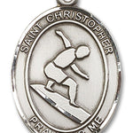 St. Christopher Surfing Medal, Sterling Silver, Large - No Chain