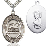 St. Christopher Swimming Medal, Sterling Silver, Large