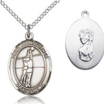 St. Christopher Volleyball Medal, Sterling Silver, Medium - 18&quot; 1.2mm Sterling Silver Chain + Clasp