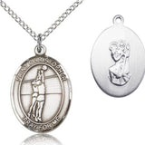 St. Christopher Volleyball Medal, Sterling Silver, Medium - 18&quot; 1.2mm Sterling Silver Chain + Clasp