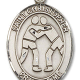 St. Christopher Wrestling Medal, Sterling Silver, Large - No Chain