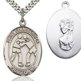 St. Christopher Wrestling Medal, Sterling Silver, Large